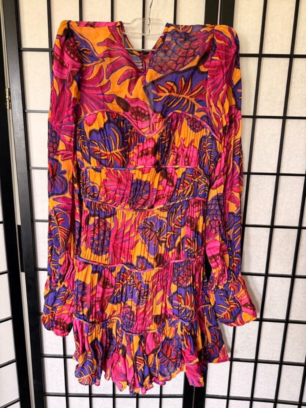 FARM Rio Tropical Tiered Mini Dress XS Pink Orange Purple